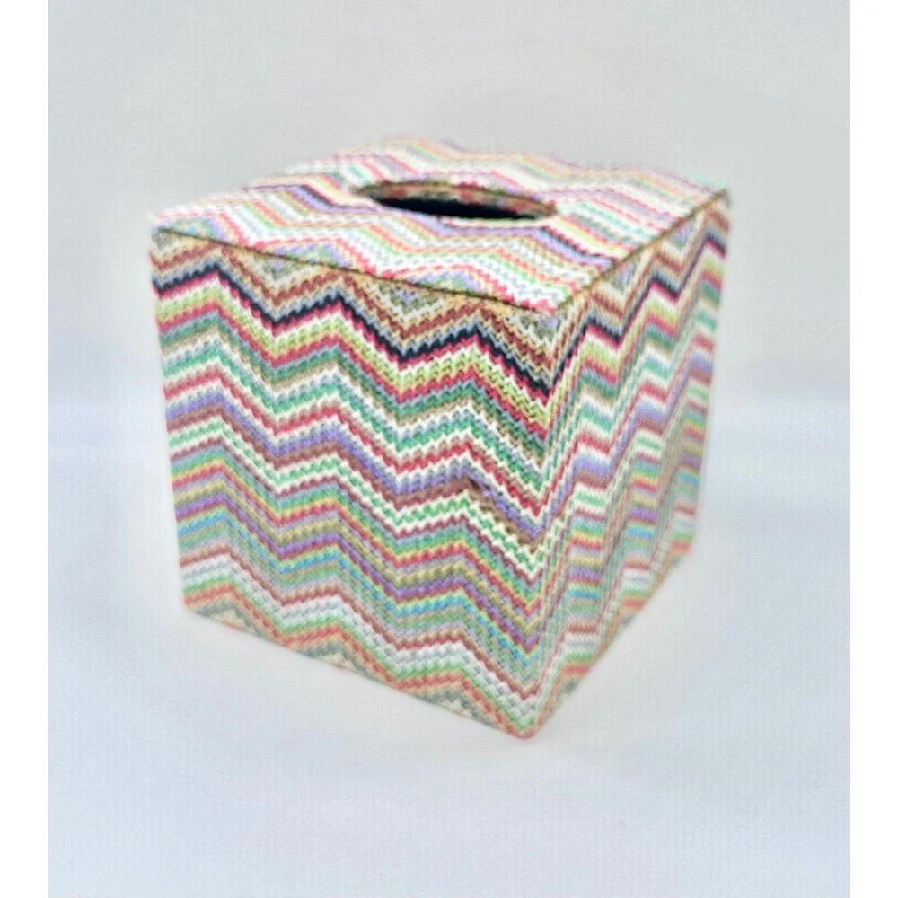 Square Tissue Box cover colorful, retro chevron pattern